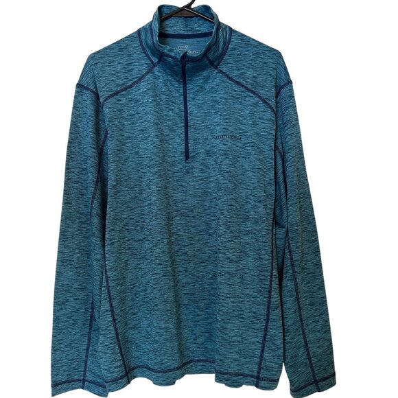Vineyard Vines men's performance quarter-zip, heathered teal/navy, sz L - Picture 1 of 9